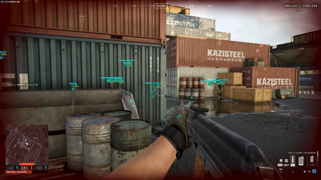 Wardogs cheats player ESP with name tags, distance, and bounding boxes through shipping containers